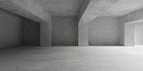 Fototapeta  - Abstract empty, modern concrete room with row of beams and pillars and rough floor - industrial interior background template