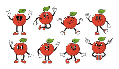 Wall Mural - cartoon groovy apple vibrant character with a funky attitude, red funny fruit sporting sunglasses an