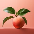Photo studio shot of a peach fruit with green leaf
