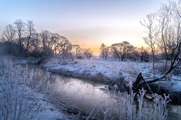 Frosty morning at sunrise