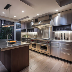 Sticker - A modern kitchen with stainless steel appliances.