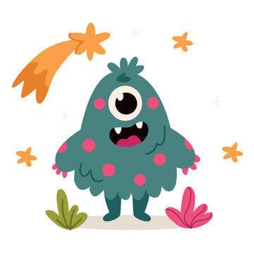 Cute cartoon monster. Vector illustration in flat style. Isolated on white background.