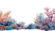 Graphic border of colorful sea corals with transparent background