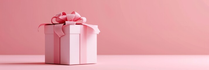 Poster - Pink gift with satin ribbon on matching background, luxurious and inviting