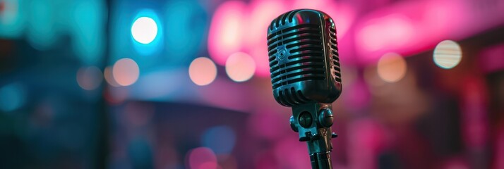 Aufkleber - Close-up of a microphone in a recording studio with a rich orange glow, ready for a podcast session