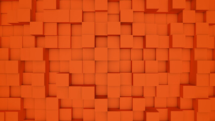 Abstract orange modern architecture 3D background with orange cubes on the wall.