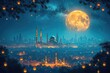 © novian - Ramadhan Kareem Splendor Lanterns and Mosque Background in Light Navy and Gold