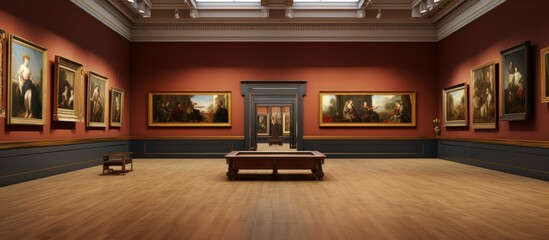 museum room with art exhibitions featuring paintings on display