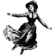 Jumping Old Fashioned Woman In The Big Dress