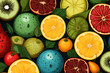 Background of fruits and citrus in pop art style, flat line fruits