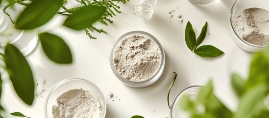 Wall Mural - laboratory research on natural cosmetics, using lab glassware and petri dishes, testing efficiency i