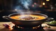 Highlight the sensory elements of a dish, such as steam rising from a hot bowl of soup, the aromatic smoke of a barbecue, or the sizzle of a dish being cooked. - Generative AI