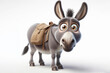 full body Funny Portrait of surprised Donkey with bulging big eyes on solid white background. ai generative