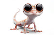 full body Funny Portrait of surprised Gecko with bulging big eyes on solid white background. ai generative