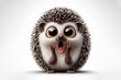 full body Funny Portrait of surprised hedgehog with bulging big eyes on solid white background. ai generative