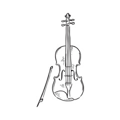 Wall Mural - A line drawn illustration of a violin in black and white. Vectorised digitally for a variety of uses. Drawn by hand in a sketchy style.