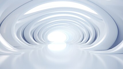 Wall Mural - White futuristic tunnel leading to light. Wide angle. White futuristic background