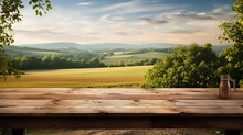 Empty Old Wooden Table With Countryside Kitchen In Background, Mock Up, Template 