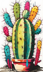  Happy Cactus Cute Painting Expressionism Art Color Splash Artwork Colorful Wall Art Design