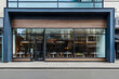 Modern coffee shop cafe boasting a sophisticated glass facade framed by wooden accents, providing an inviting view into the bustling urban eatery within a commercial property.