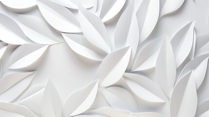 Poster - White geometric leaves 3d tiles texture background