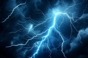 Wall Mural - Lightning rays electrical energy charge thunder in dark night sky