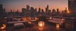 Rooftop party blur city background of blurry sunrise or happy golden hour sunset evening with heatwa