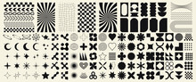 Big Vector Set Of Y2K Design Elements. Trendy Abstract Minimalist Figures, Stars, Flowers, Circles. Vector Illustration