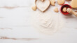 © Nastya - Heart shaped cookies on wooden background, flat lay with space for text. Valentine's day food