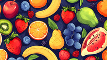 Fruit Seamless Patern Cartoon Style. Stock Illustration. Design For Wallpaper