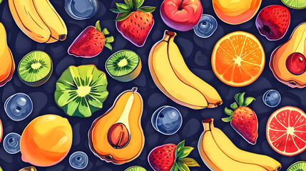 Wall Mural - Fruit seamless patern Cartoon style. Stock illustration. Design for wallpaper