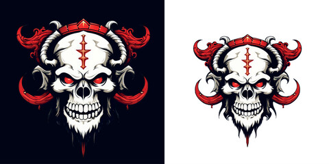 monkey head skull with red eyes red image, t-shirt design vector illustration