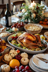 Wall Mural - Thanksgiving food on table. Friendsgiving celebration