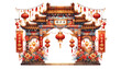 © Tida - Watercolor traditional Chinese monumental arch with red lanterns and flowers isolated on transparent background.