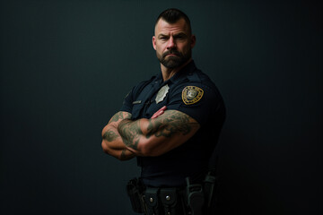 Wall Mural - very muscular police officer poses for a photo