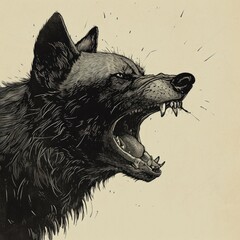 Sticker - a drawing of a wolf with its mouth open