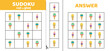© Aleksandra - Sudoku with four ice creams in waffle cone. Game puzzle for kids. Cut and glue. Cartoon