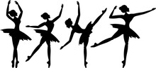 Classic Ballet. Set Of Silhouettes Of Cute Girls Ballerinas.