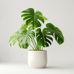 monstera plant in white pot isolated on white background. close up, isolated object.