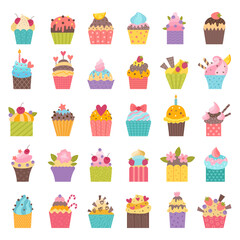 Poster - Muffins. Birthday cupcakes pastry recent vector stylized decorative illustrations