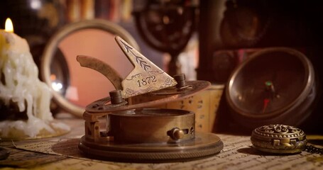 Wall Mural - Vintage style travel and adventure. Vintage old compass and other vintage items on the table.