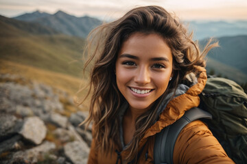 Wall Mural - woman selfie in mountains