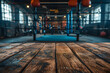 Empty Table with Boxing Gym Blur in the Background, Ring Fitness View