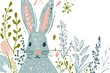 Cartoon cute sweet rabbit and flowers