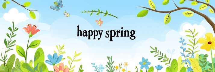 Wall Mural -  Background with phrase Happy Spring