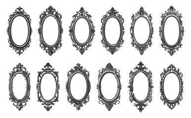 Wall Mural - victorian photo frame silhouettes. ornate flourish baroque photos frames on white, vintage royal wal