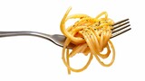 Fototapeta Las - Twirled Spaghetti on Fork with Tomato Sauce. Generative ai