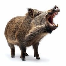Roaring Wild Boar Isolated On White Background. Generative Ai