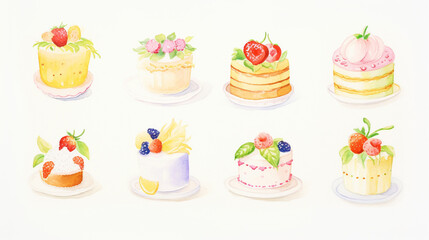 Wall Mural - Cakes and spices, Cartoon drawing, Water color style, AI Generated