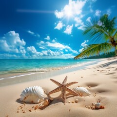 Wall Mural - sunny tropical beach sea shells